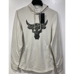 Under Armour Project Rock White Terry Hoodie Brahma Bull Men's Small NWT
